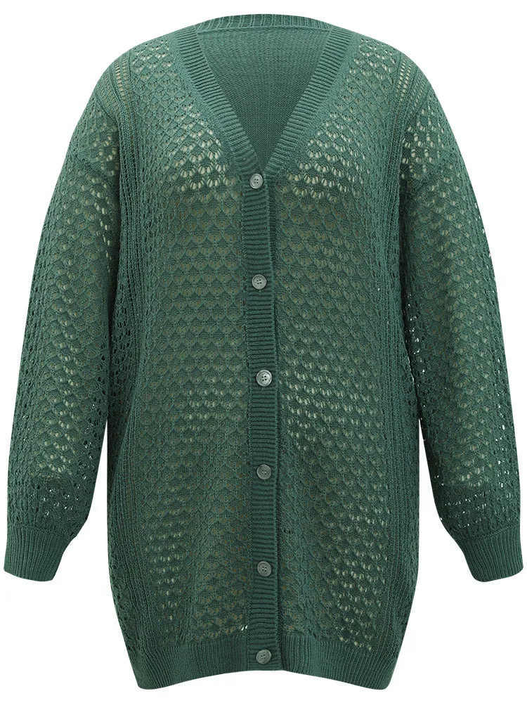 Solid Hollow Out Button Through Cardigan