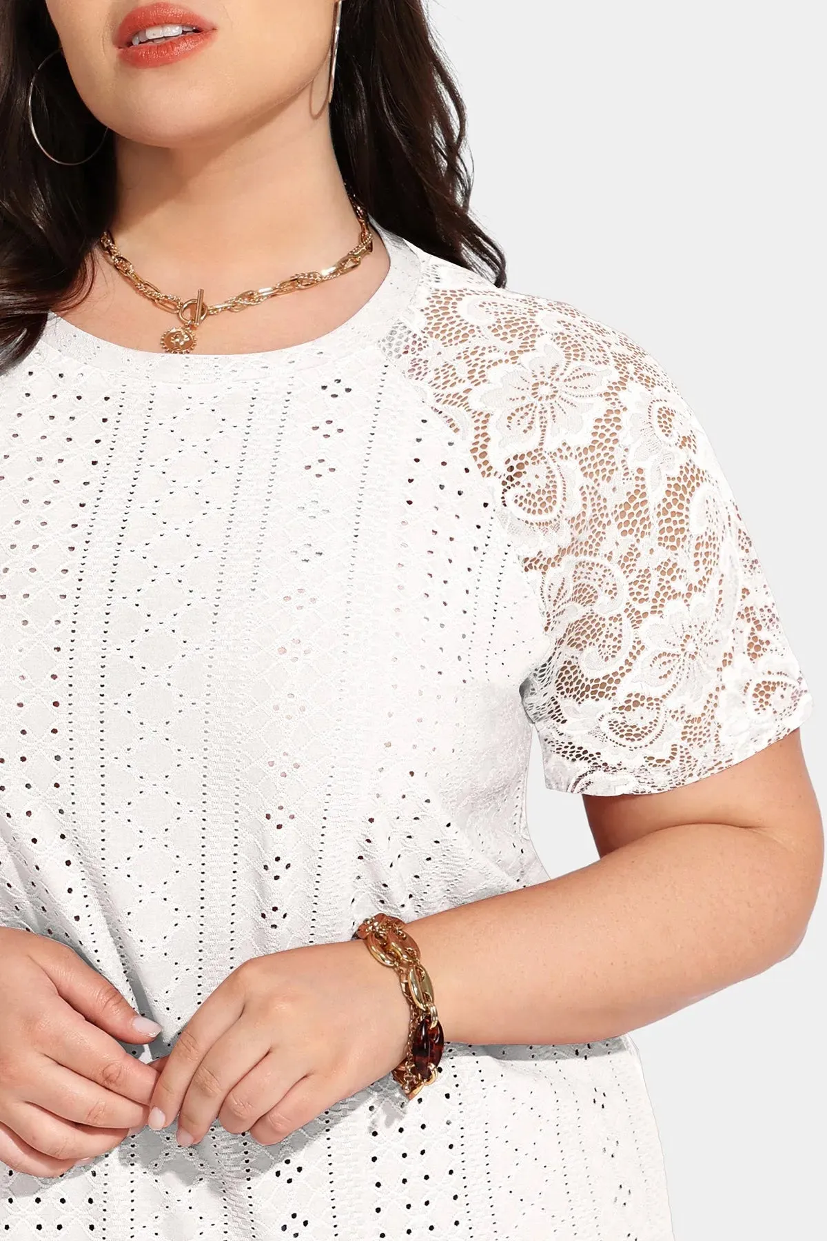 Solid Keyhole Hollow Out Crew Neck Tee
