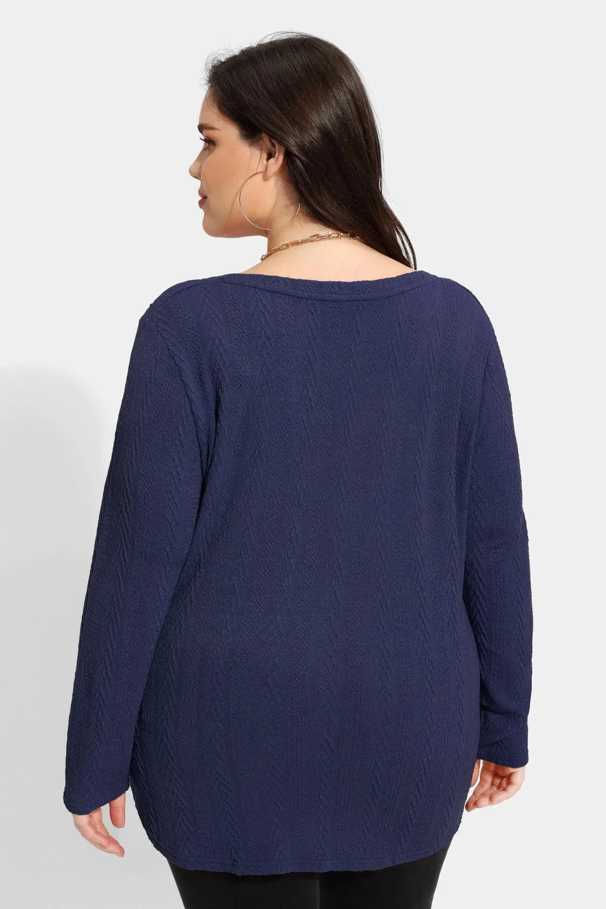 Solid V-neck Loose Long Sleeve Basic Shirt