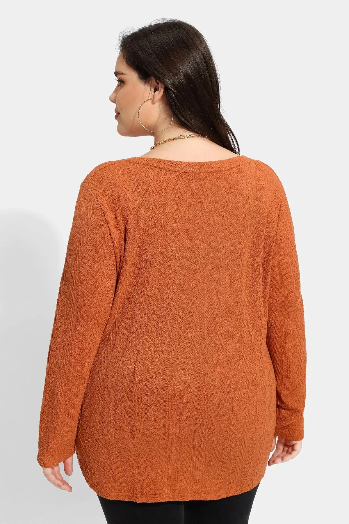 Solid V-neck Loose Long Sleeve Basic Shirt