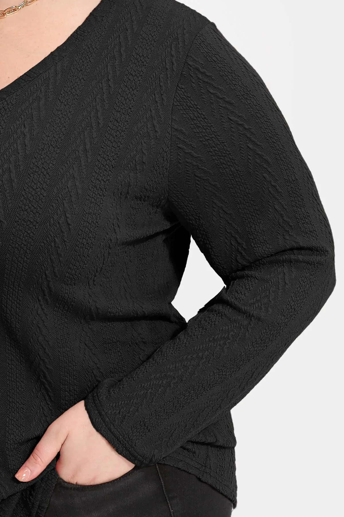 Solid V-neck Loose Long Sleeve Basic Shirt