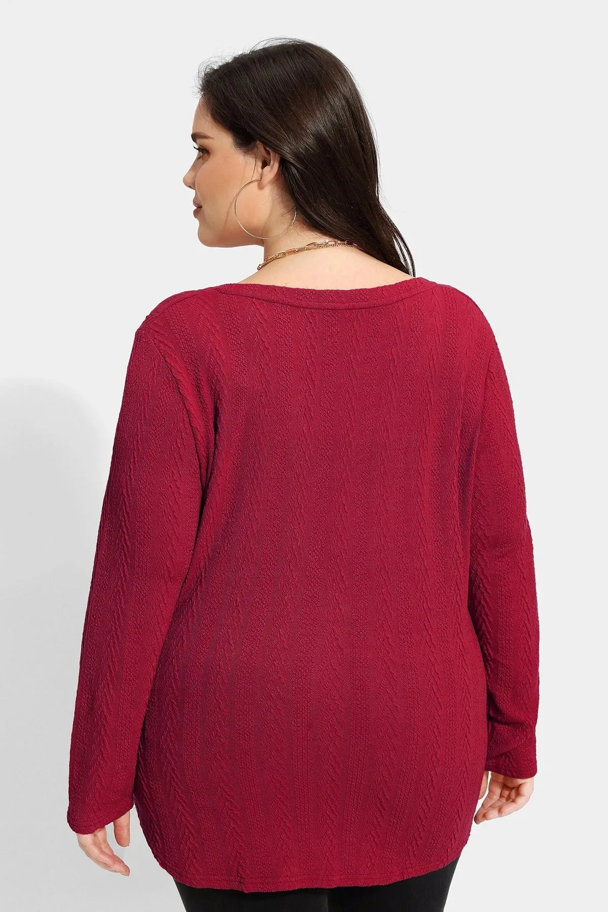 Solid V-neck Loose Long Sleeve Basic Shirt