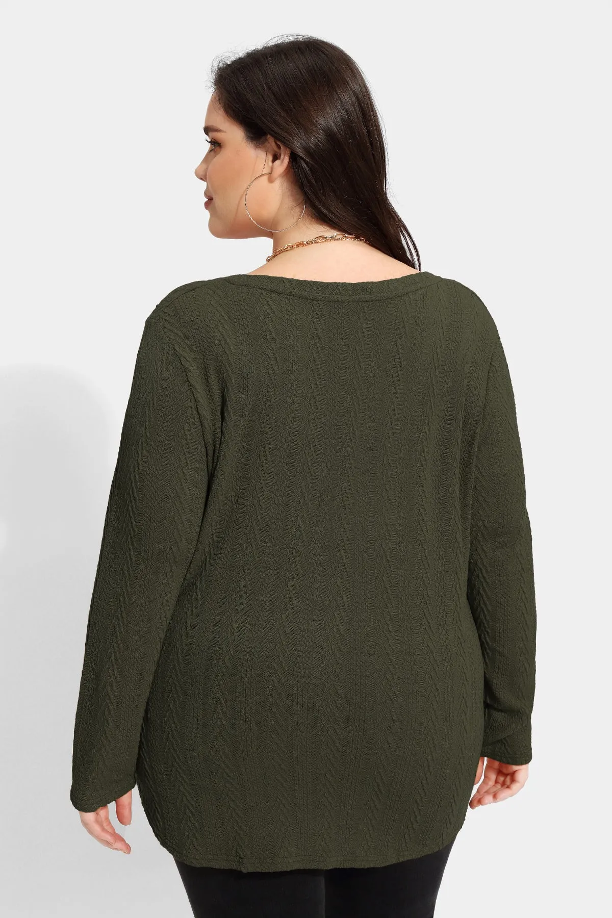 Solid V-neck Loose Long Sleeve Basic Shirt
