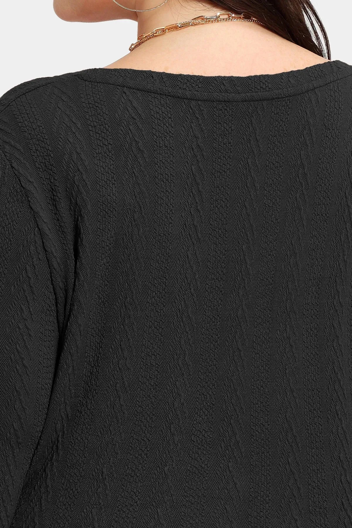 Solid V-neck Loose Long Sleeve Basic Shirt