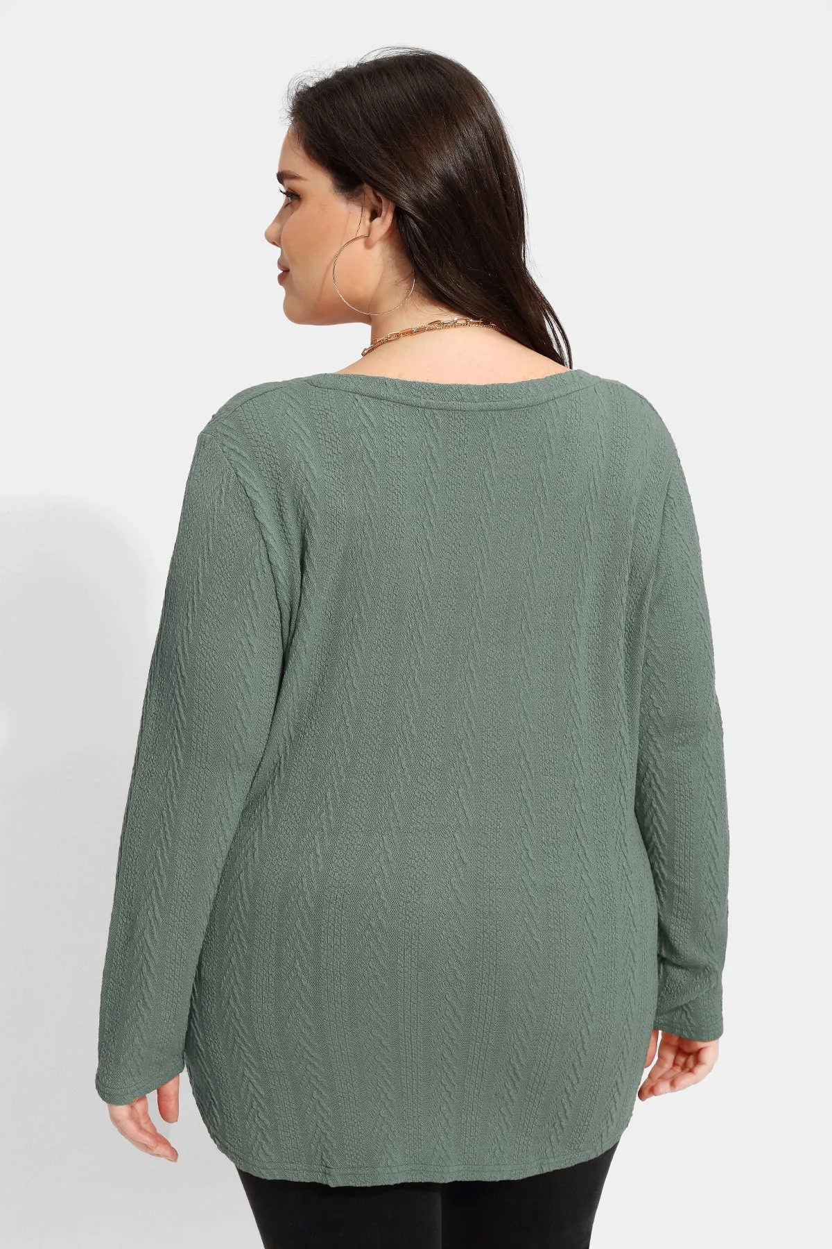 Solid V-neck Loose Long Sleeve Basic Shirt