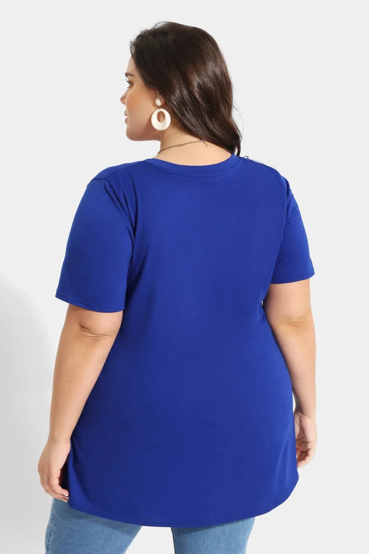 Solid V-neck Short Sleeve Tunic T-Shirt