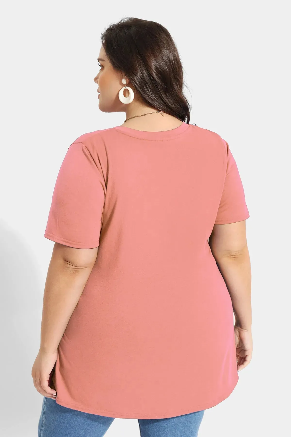 Solid V-neck Short Sleeve Tunic T-Shirt