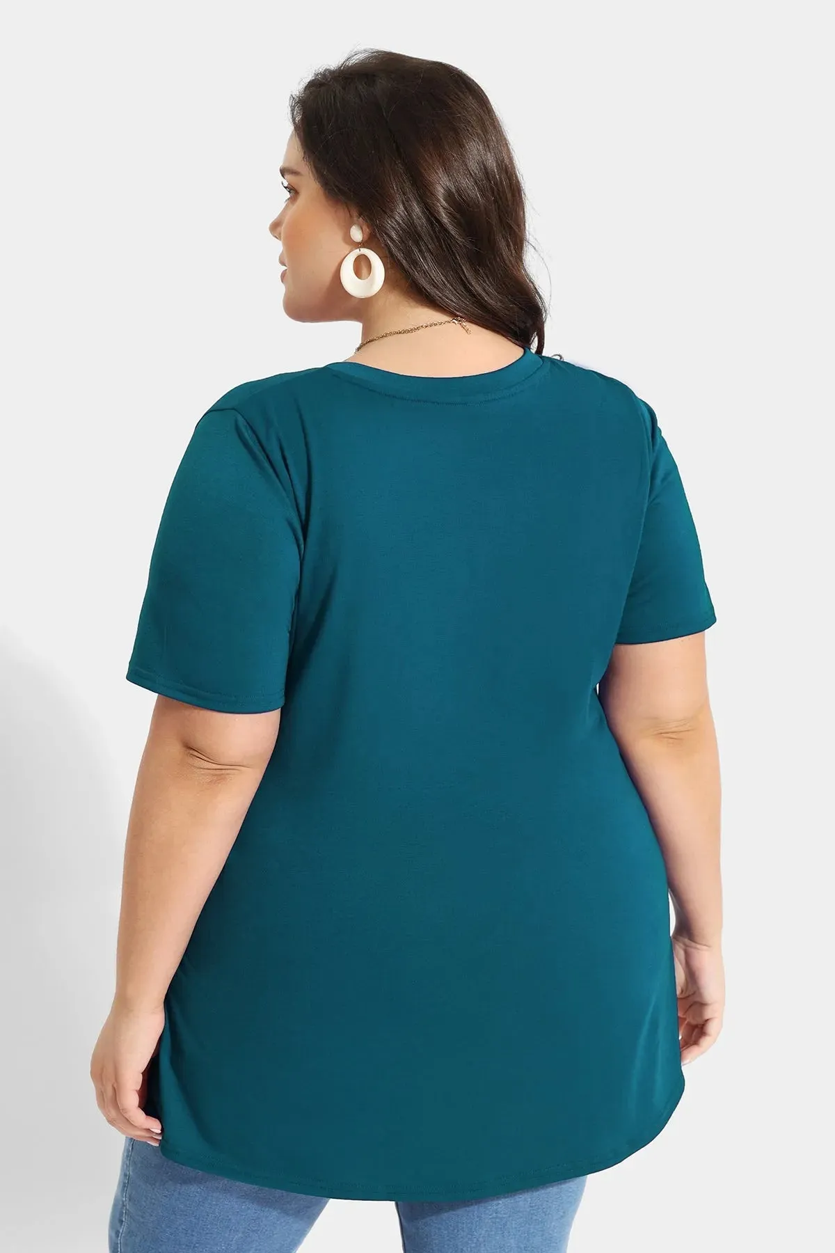Solid V-neck Short Sleeve Tunic T-Shirt