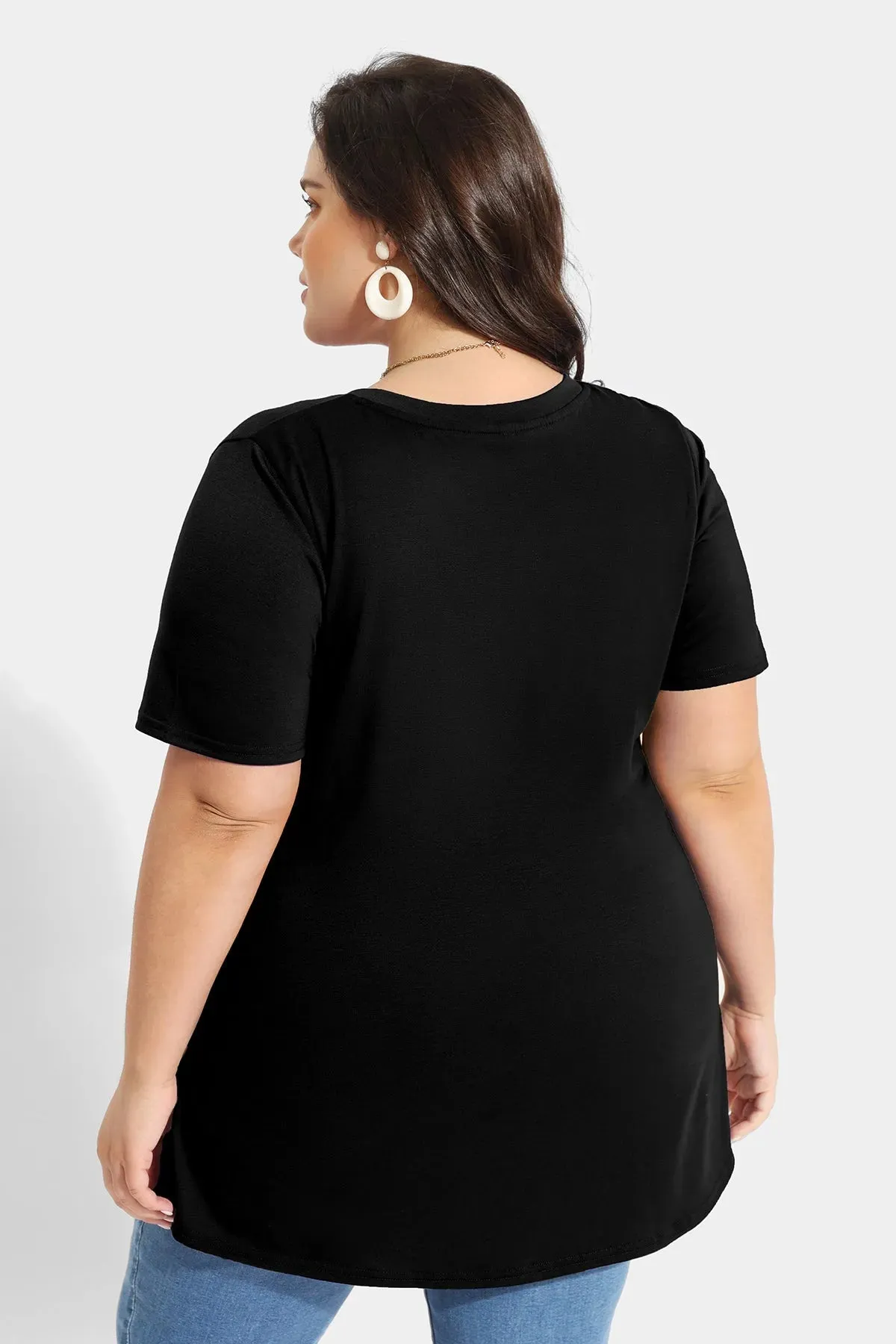 Solid V-neck Short Sleeve Tunic T-Shirt