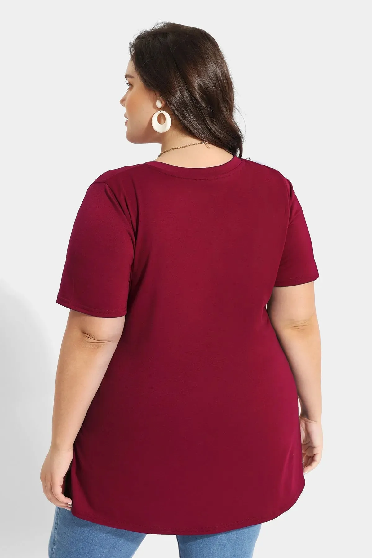 Solid V-neck Short Sleeve Tunic T-Shirt