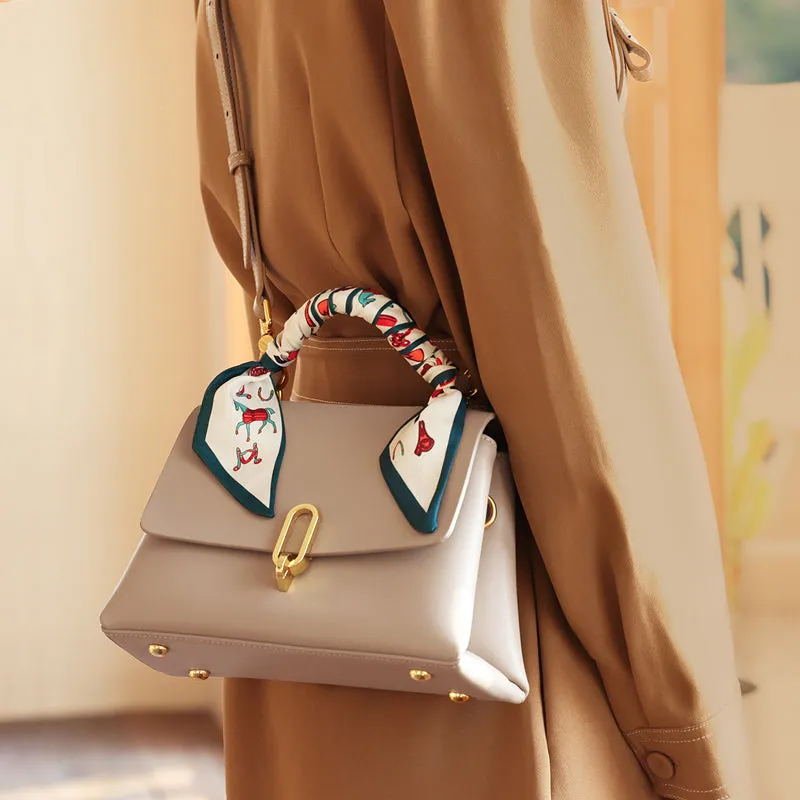 Structured Apricot Satchel with Scarf