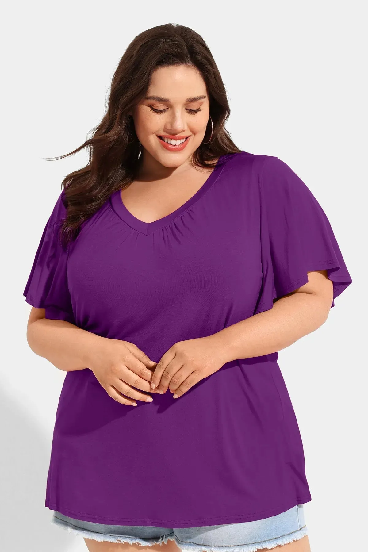 Supersoft Pleated V Neck Solid T-Shirt