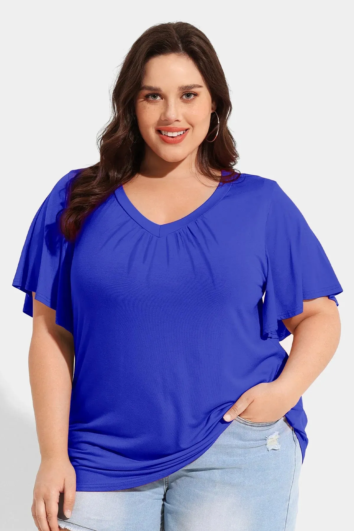 Supersoft Pleated V Neck Solid T-Shirt