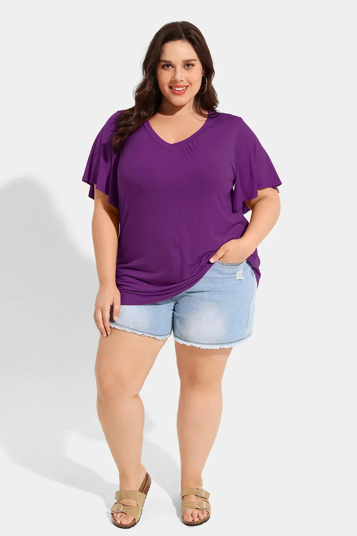 Supersoft Pleated V Neck Solid T-Shirt
