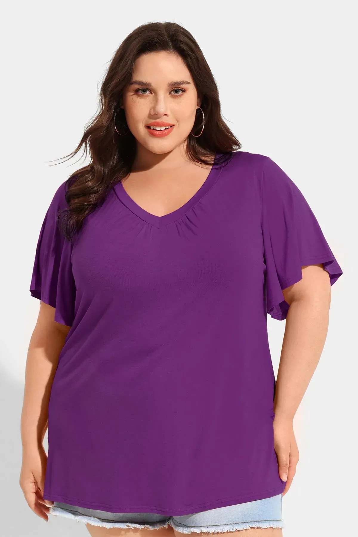Supersoft Pleated V Neck Solid T-Shirt