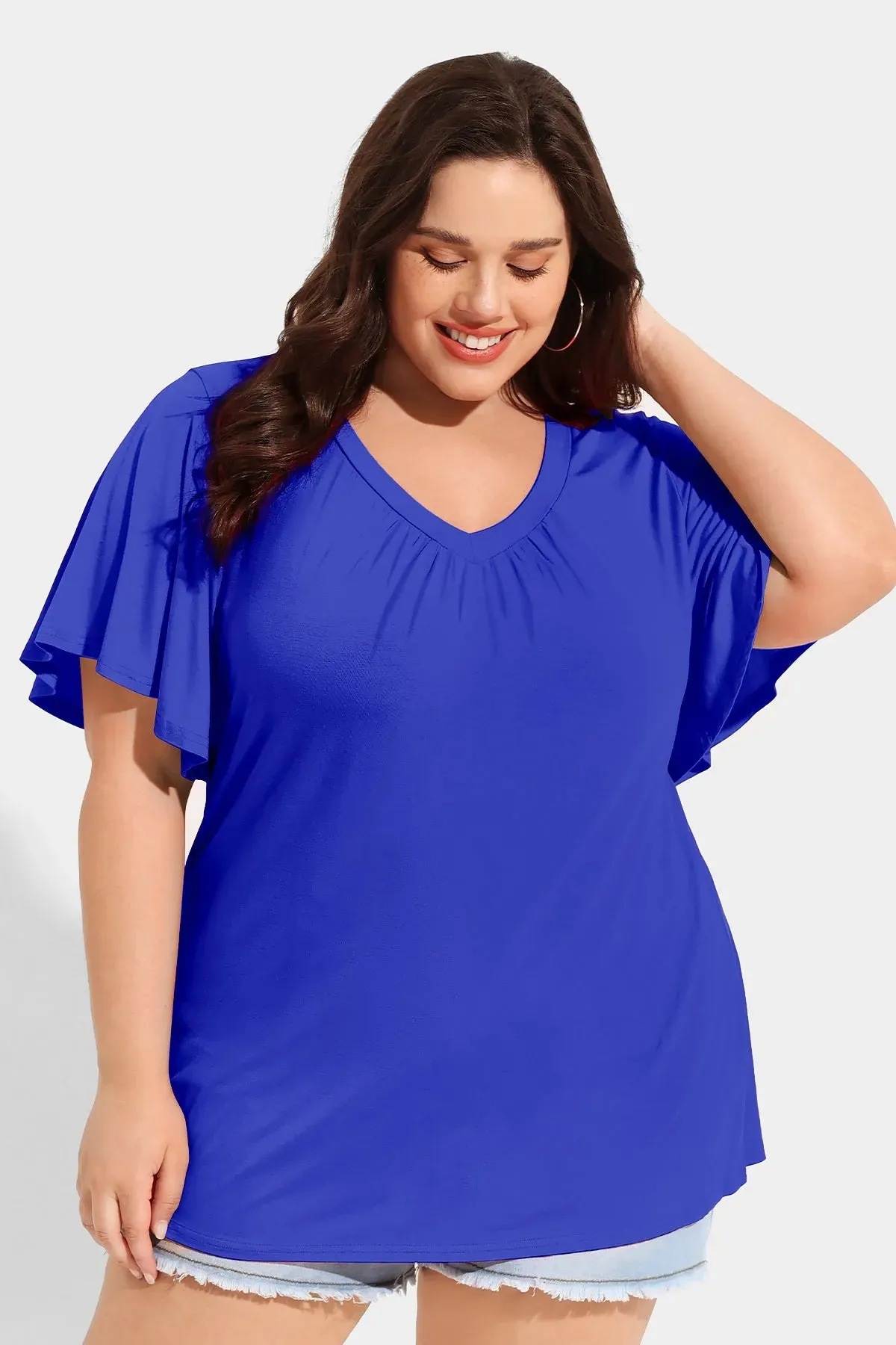 Supersoft Pleated V Neck Solid T-Shirt