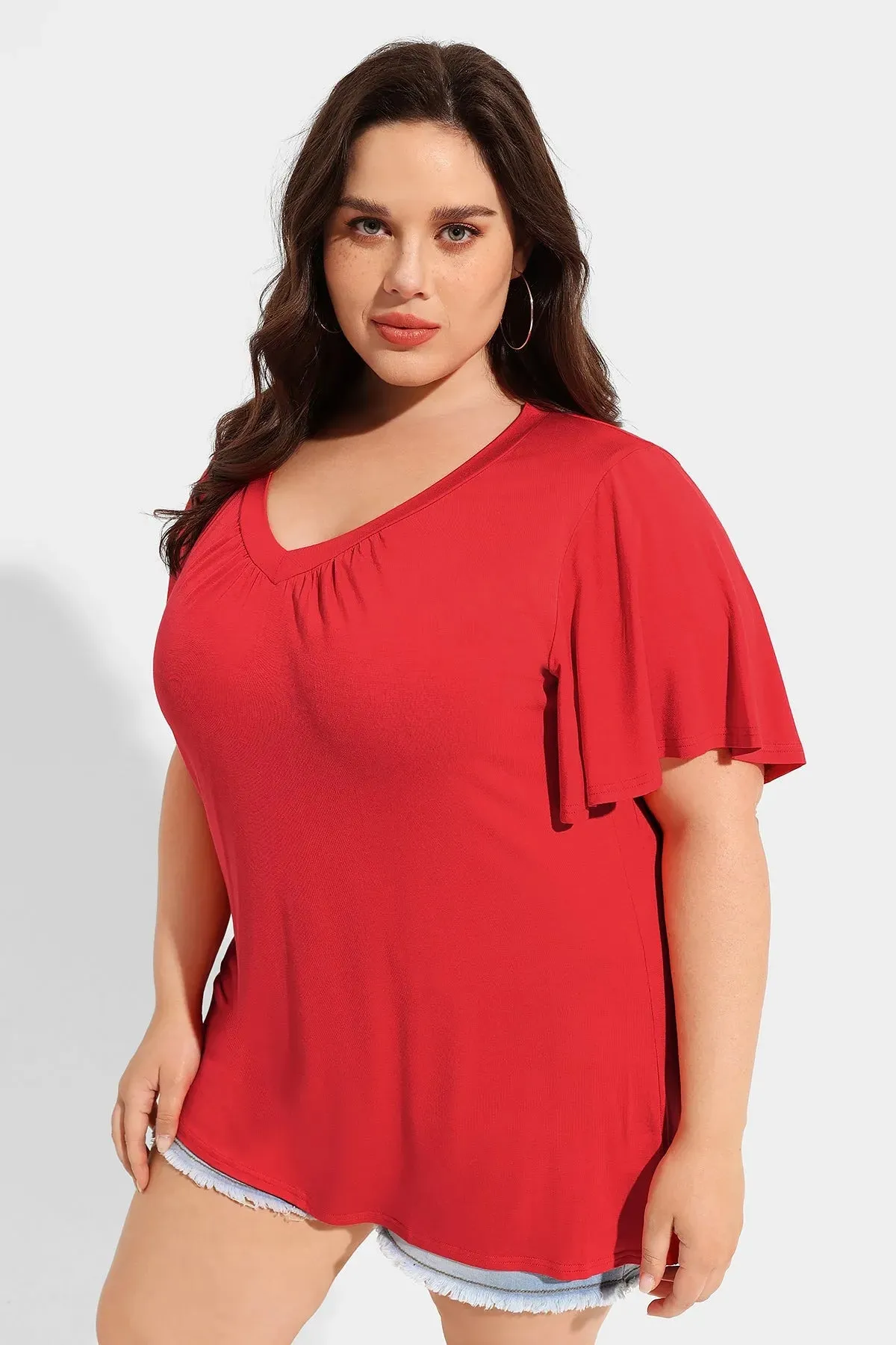 Supersoft Pleated V Neck Solid T-Shirt