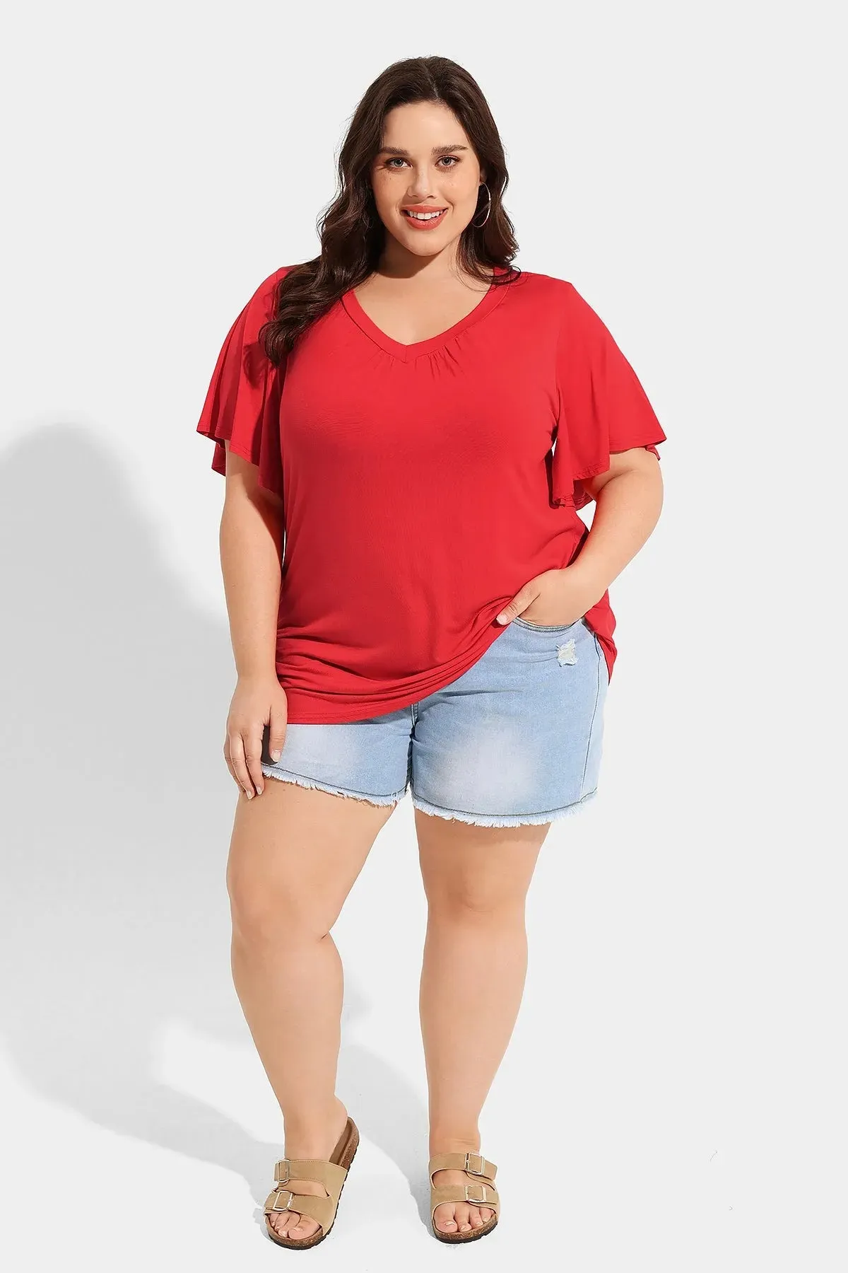 Supersoft Pleated V Neck Solid T-Shirt