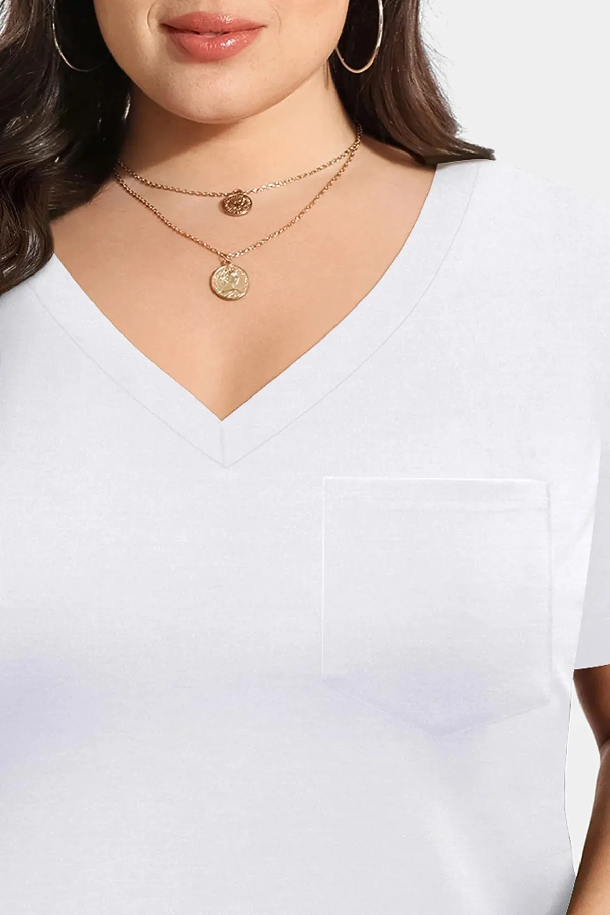 Supersoft White V Neck Tunic Basic T-Shirt