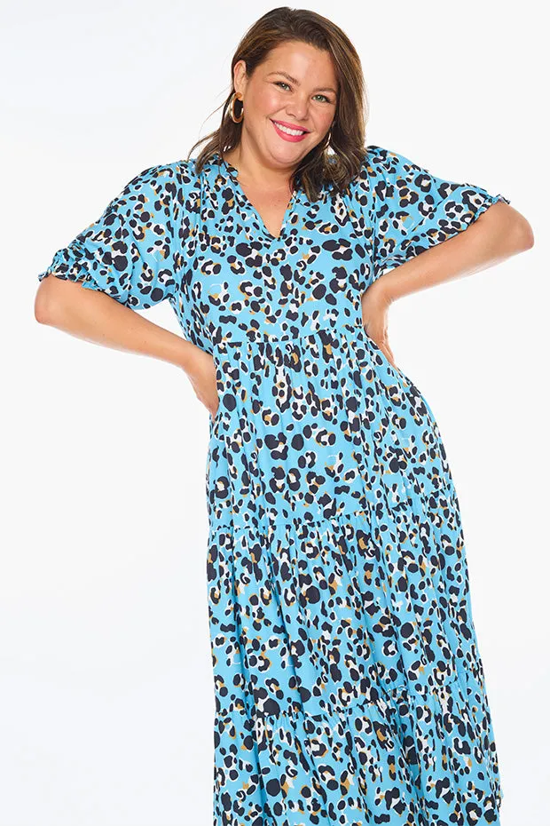 Sylvia Blue Leopard Dress