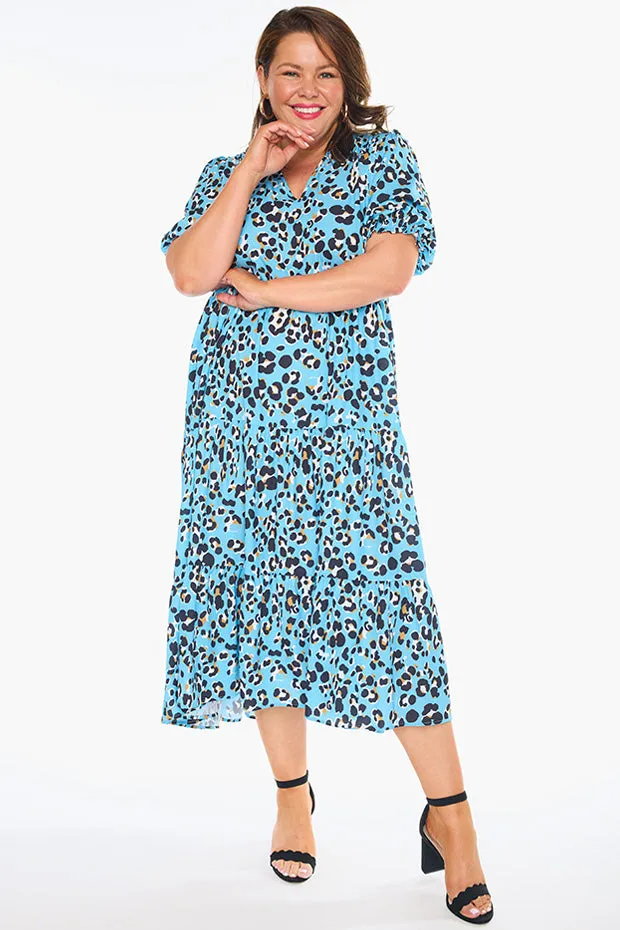 Sylvia Blue Leopard Dress