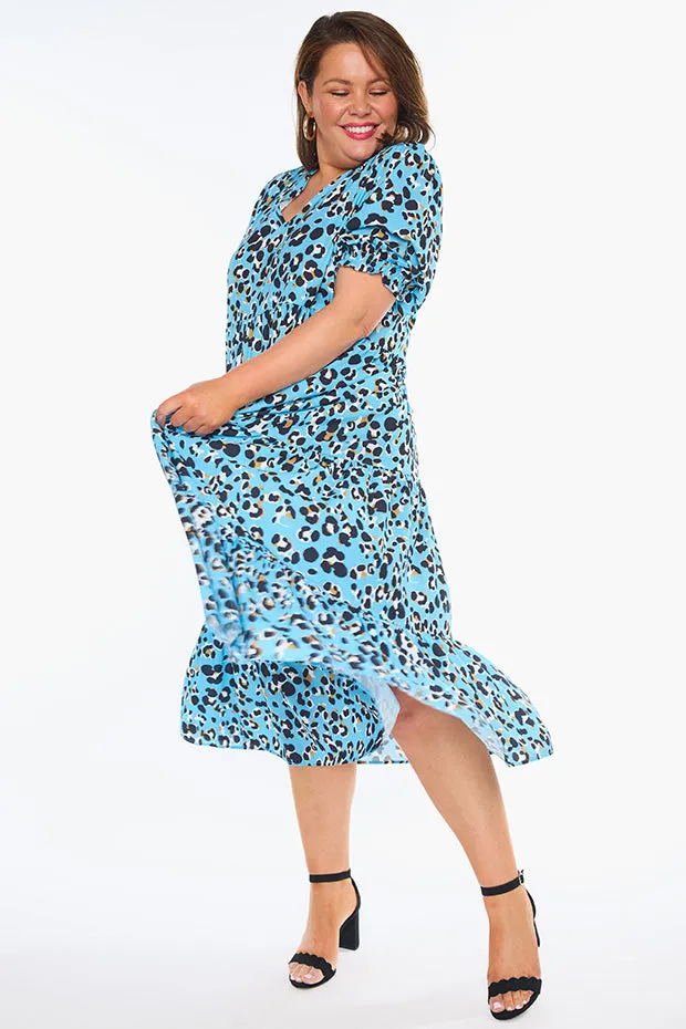 Sylvia Blue Leopard Dress
