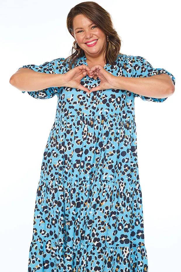 Sylvia Blue Leopard Dress