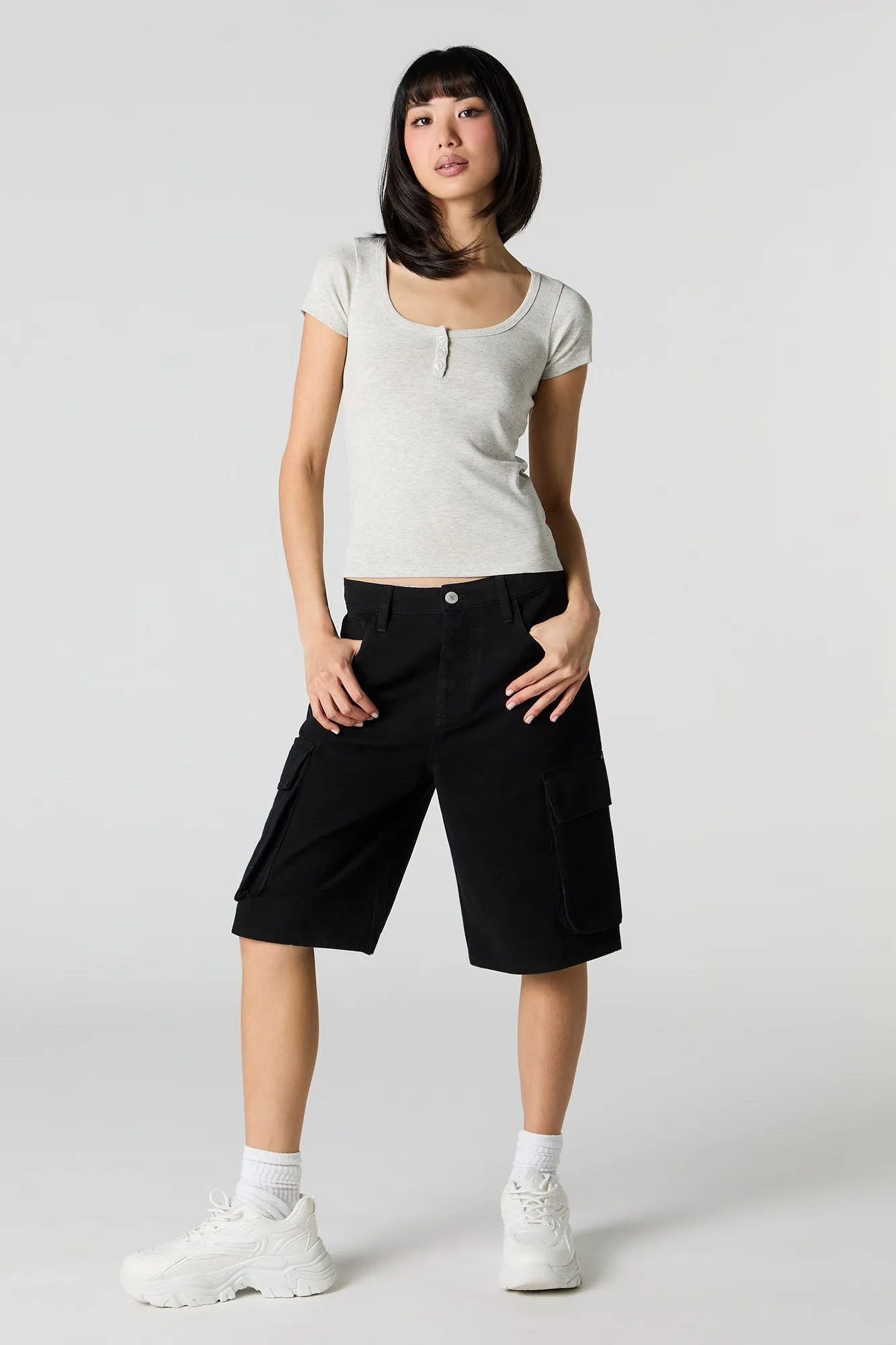 T-shirt Henley côtelé
