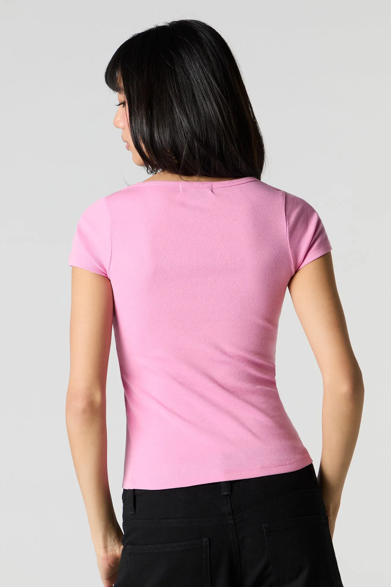 T-shirt Henley côtelé