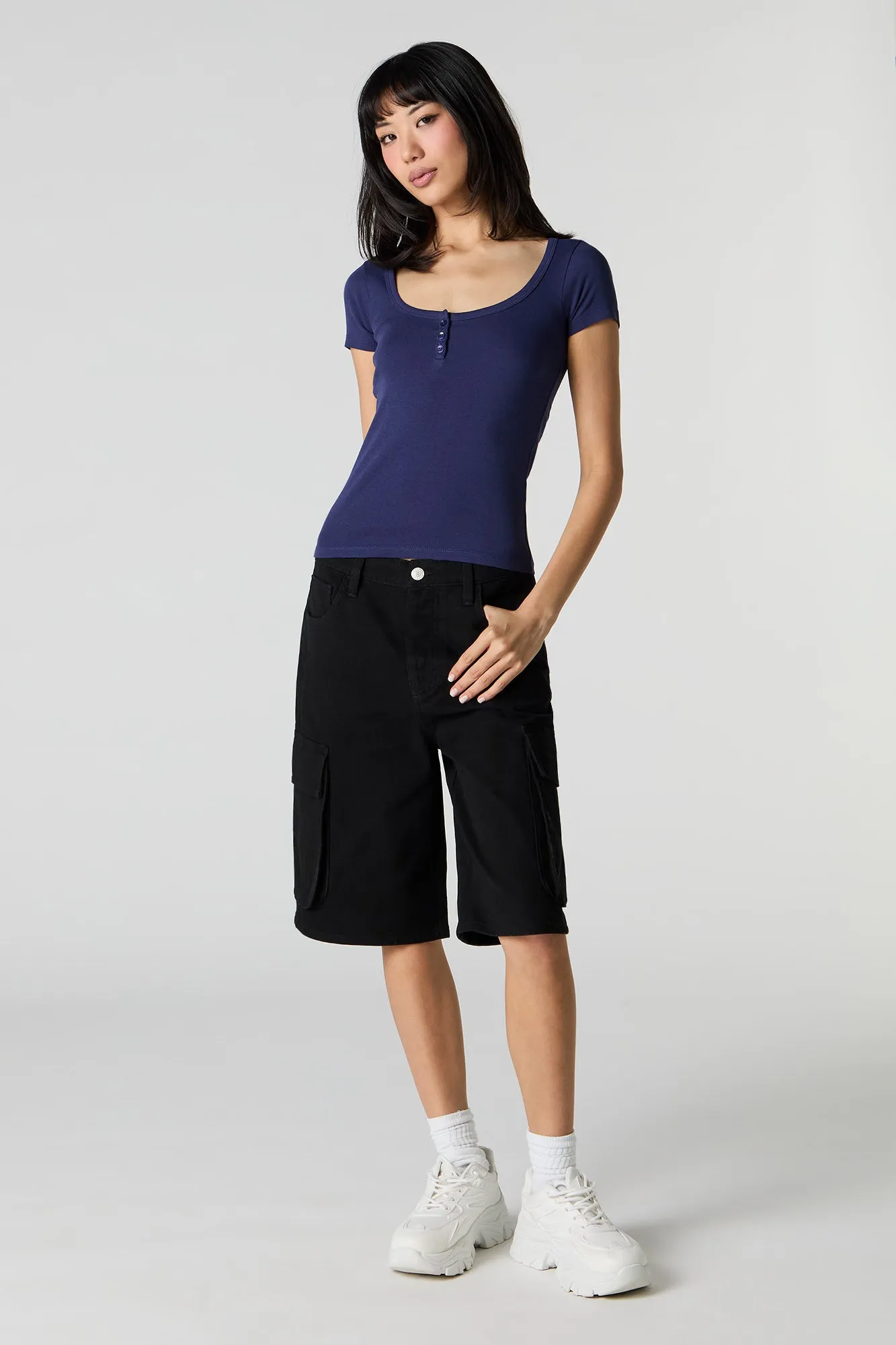 T-shirt Henley côtelé