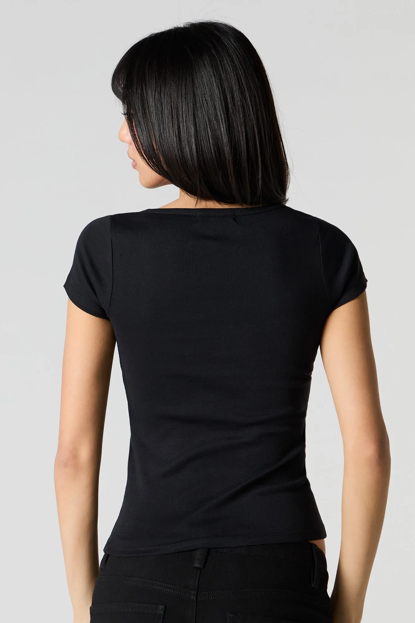 T-shirt Henley côtelé