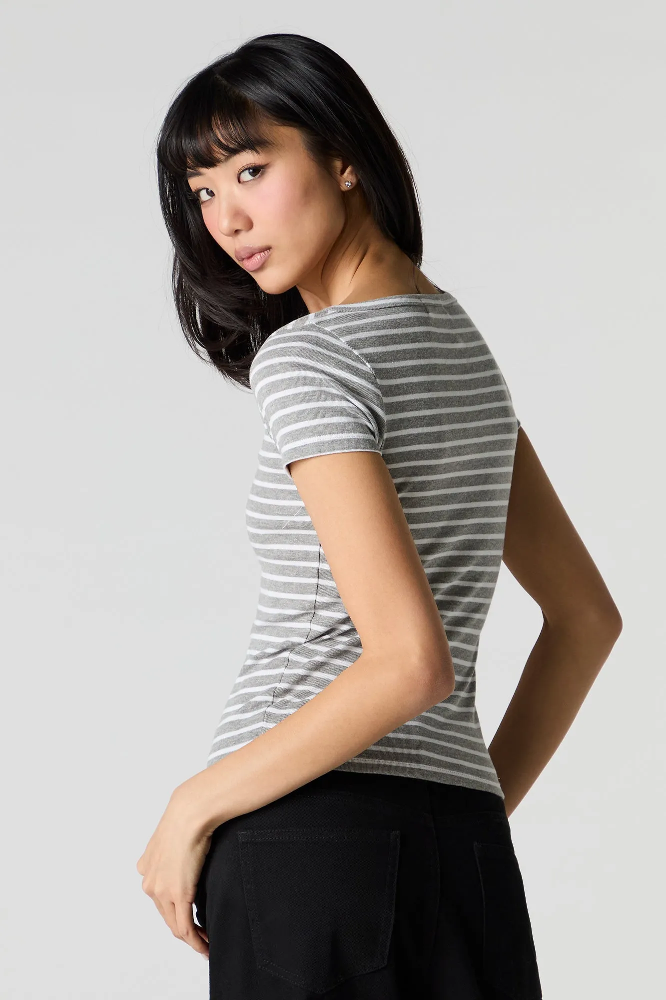 T-shirt Henley côtelé