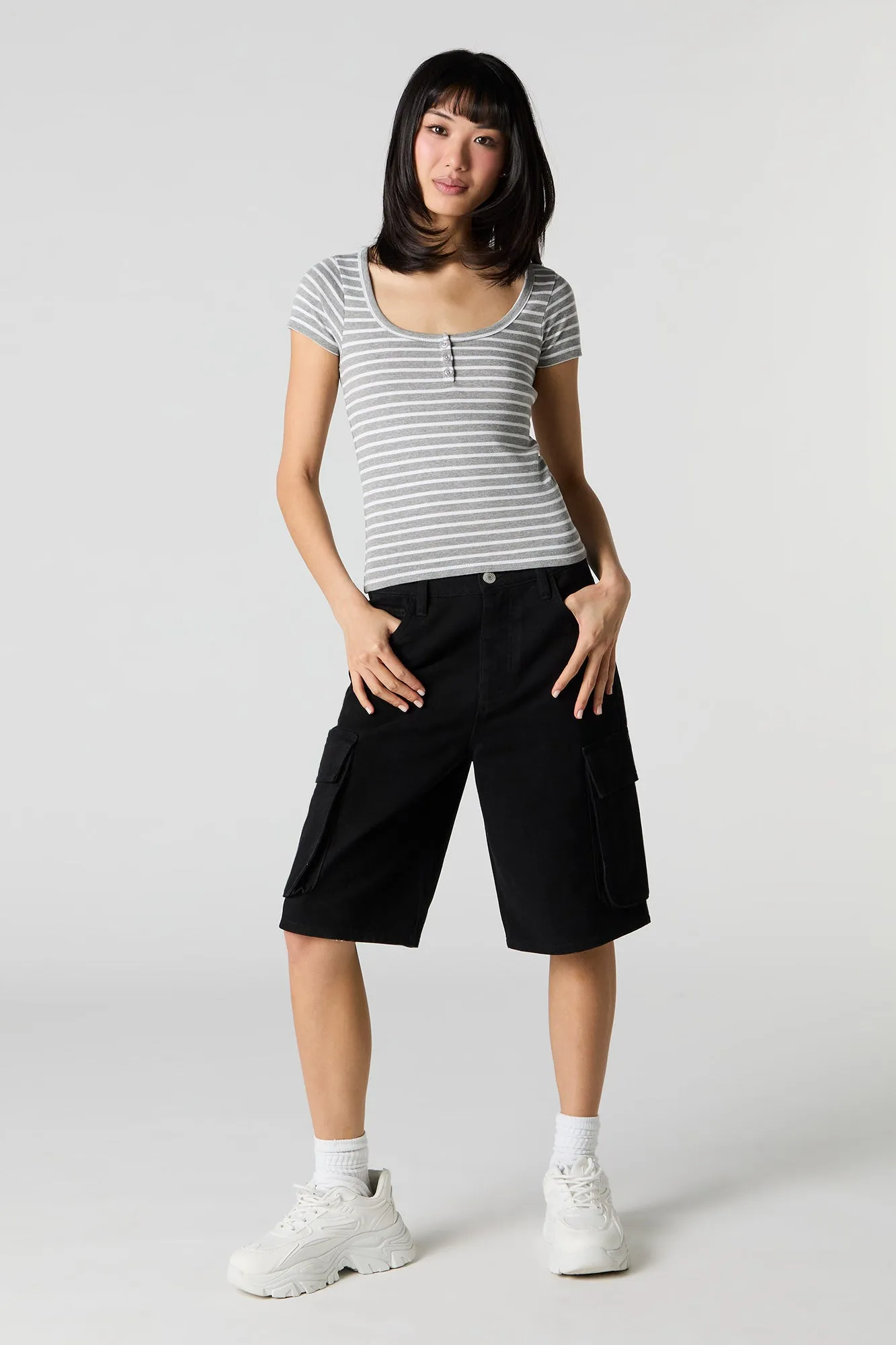 T-shirt Henley côtelé