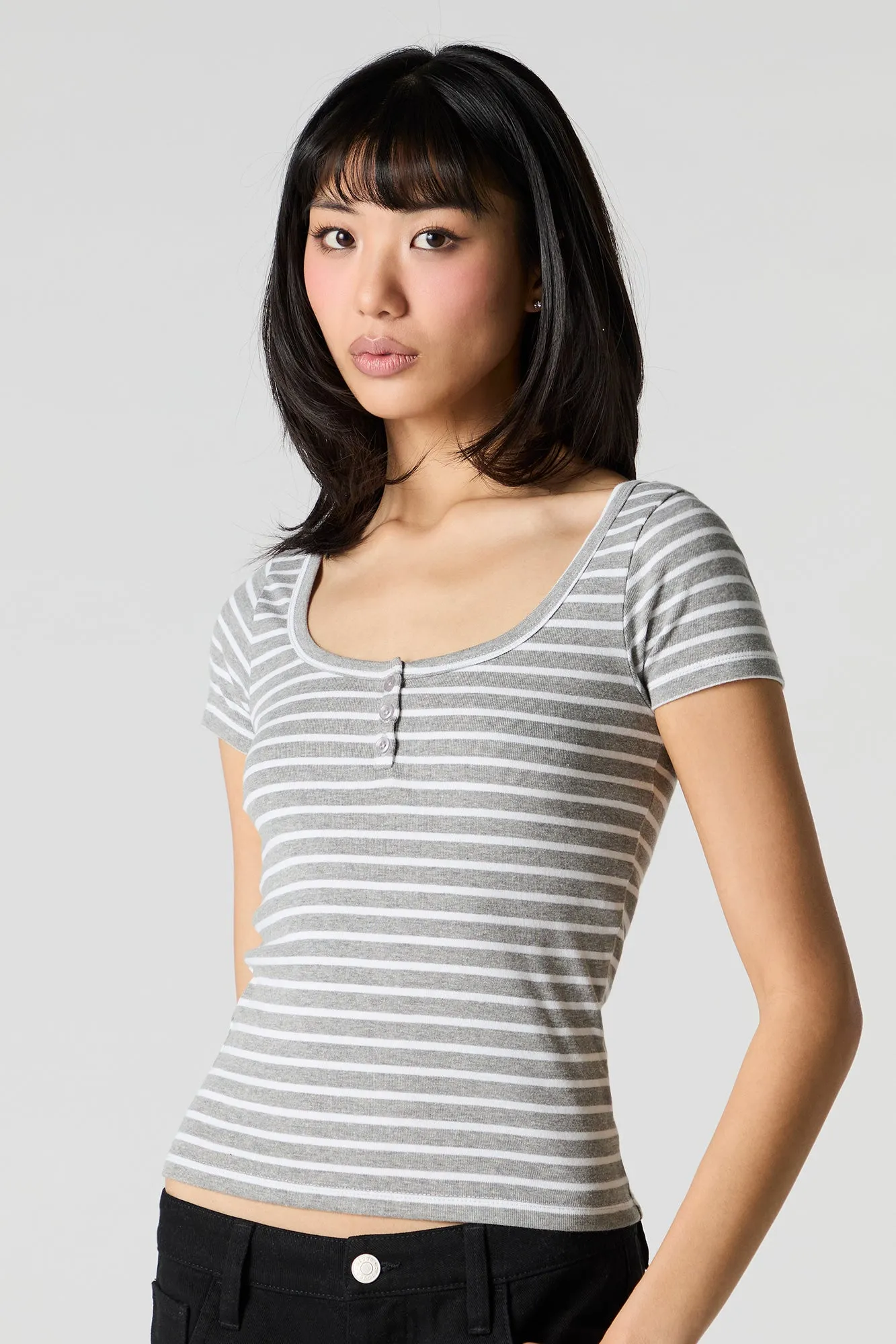 T-shirt Henley côtelé