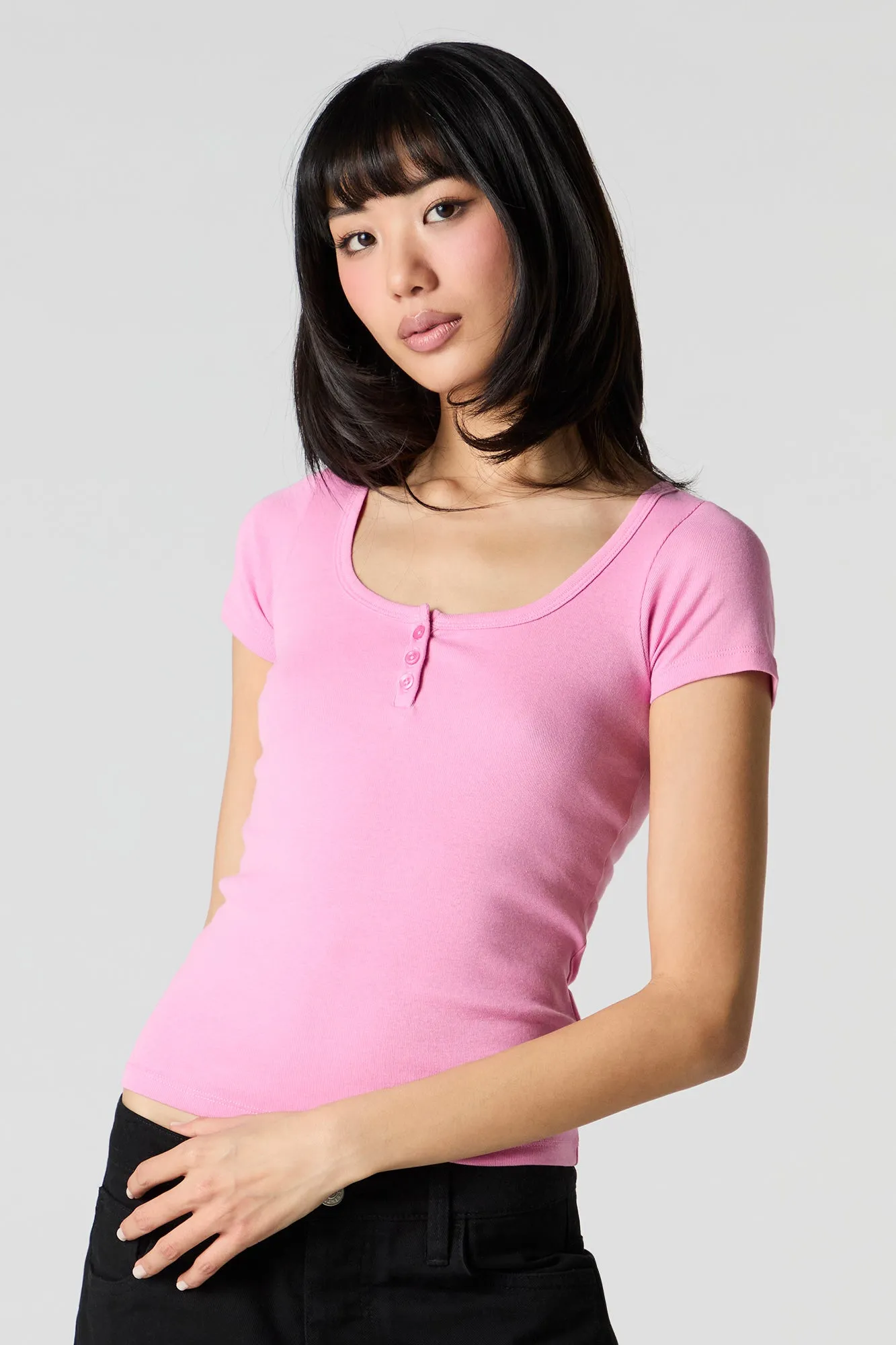 T-shirt Henley côtelé