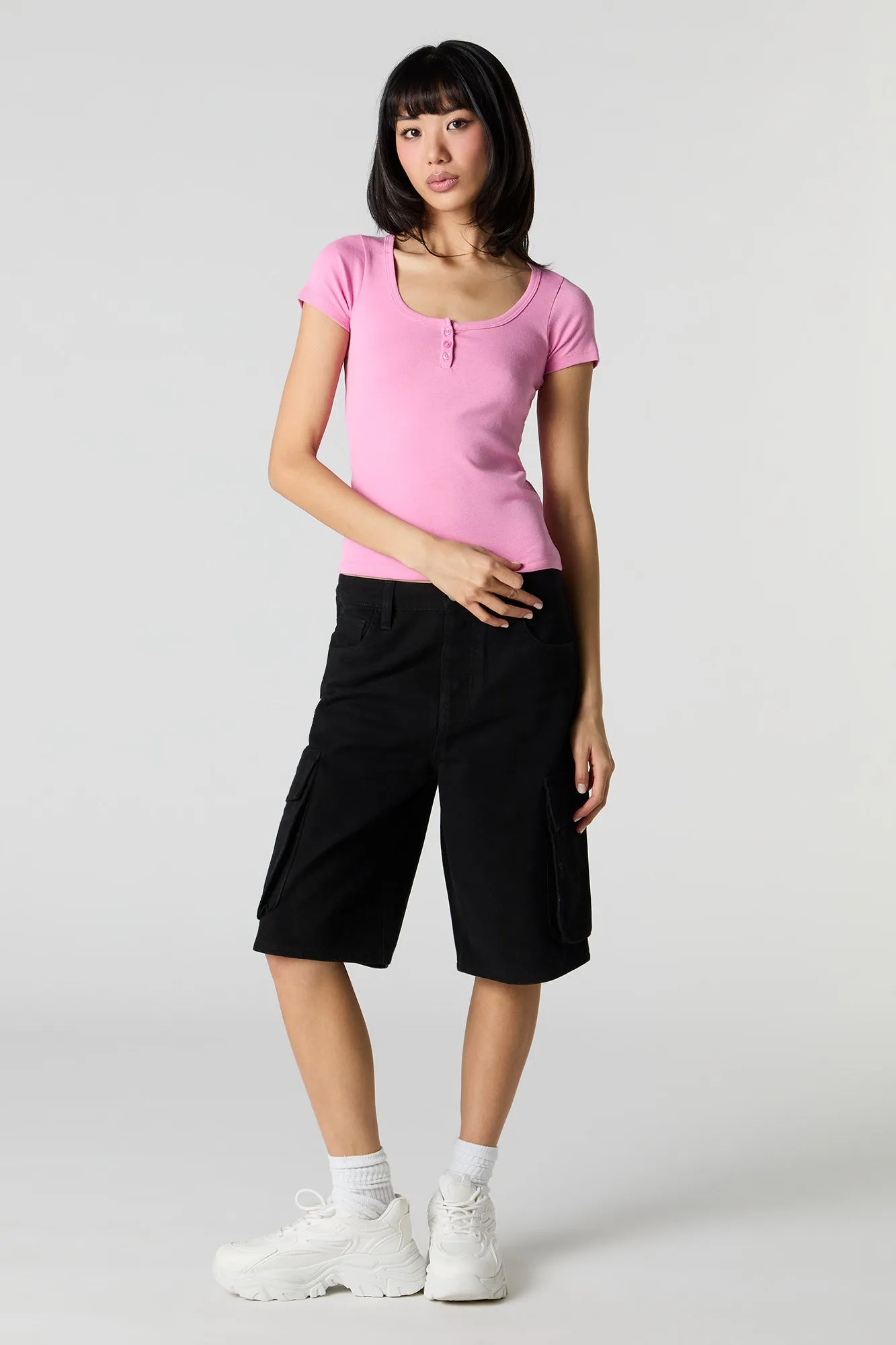 T-shirt Henley côtelé