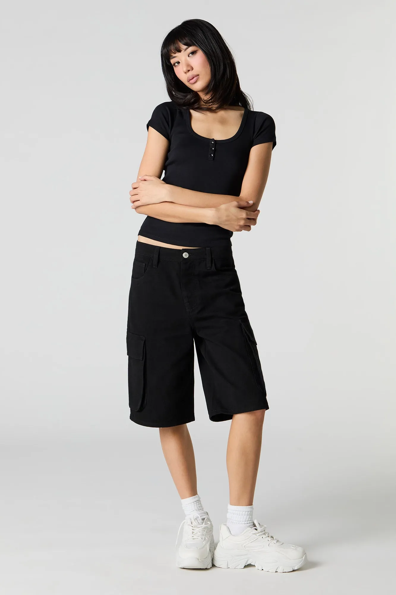 T-shirt Henley côtelé