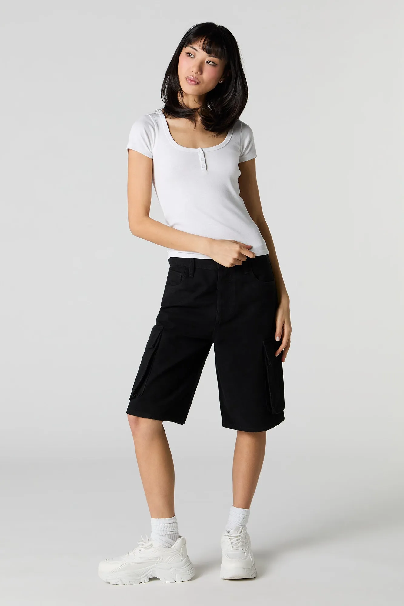 T-shirt Henley côtelé