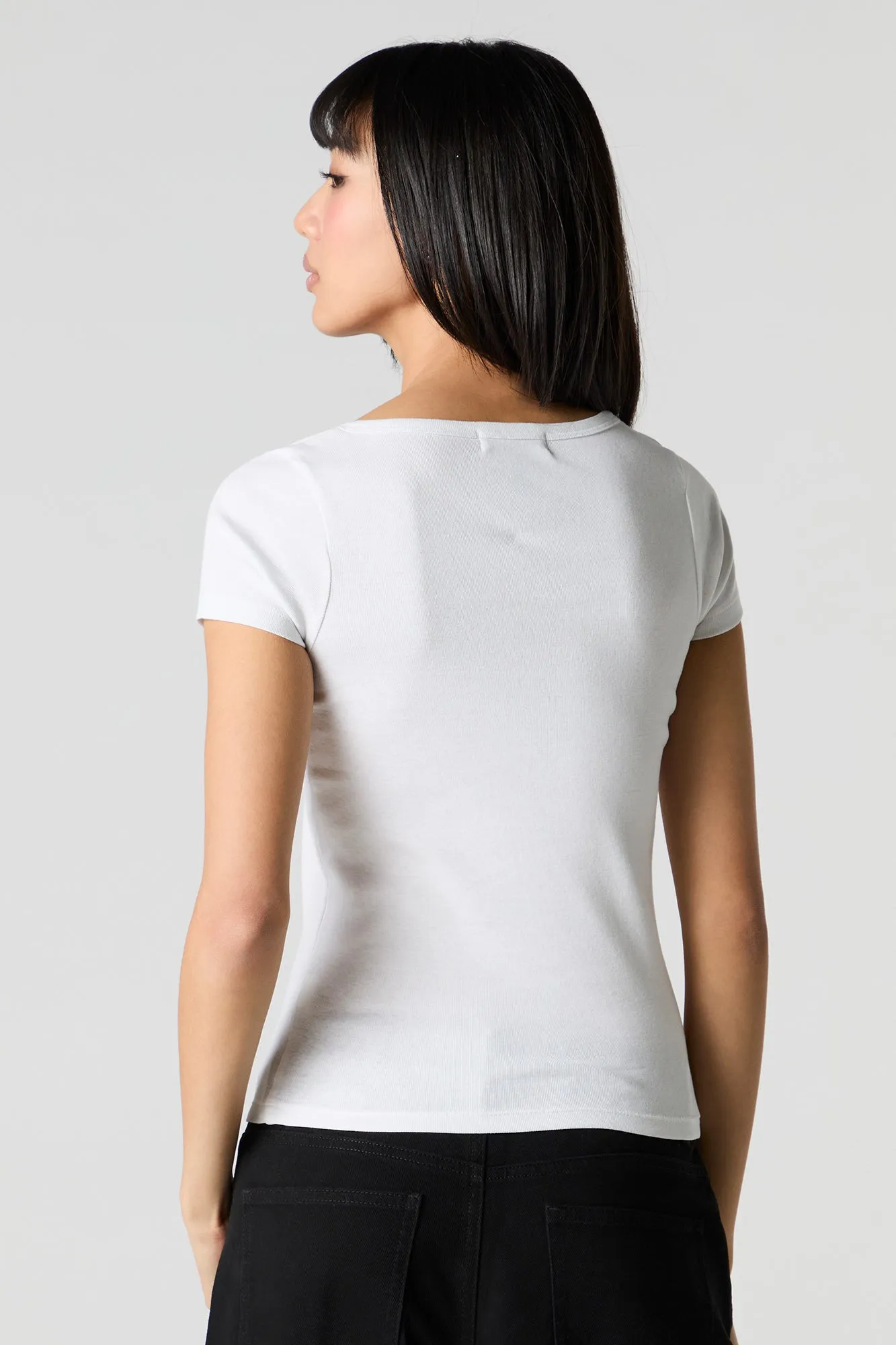 T-shirt Henley côtelé