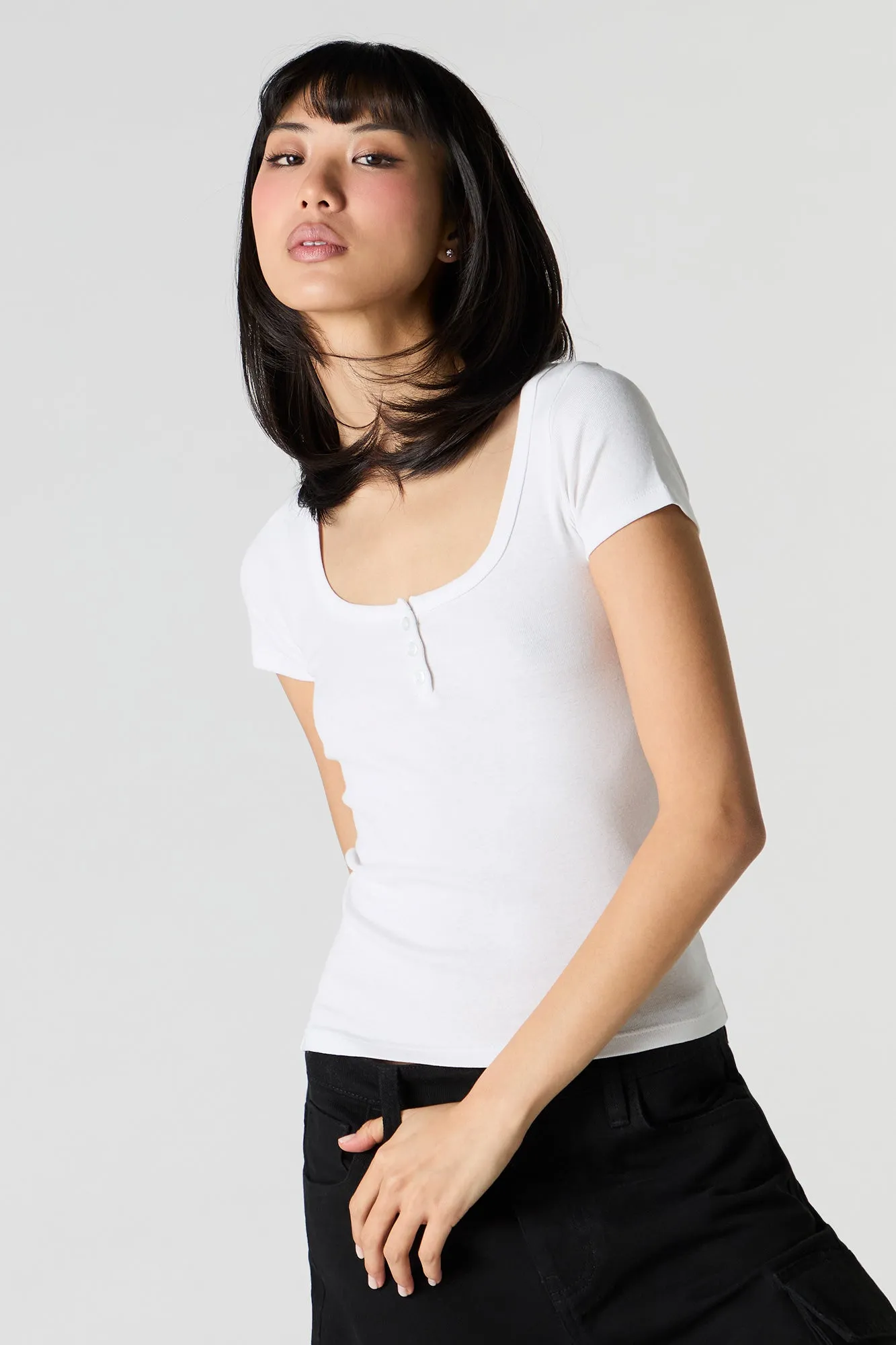 T-shirt Henley côtelé