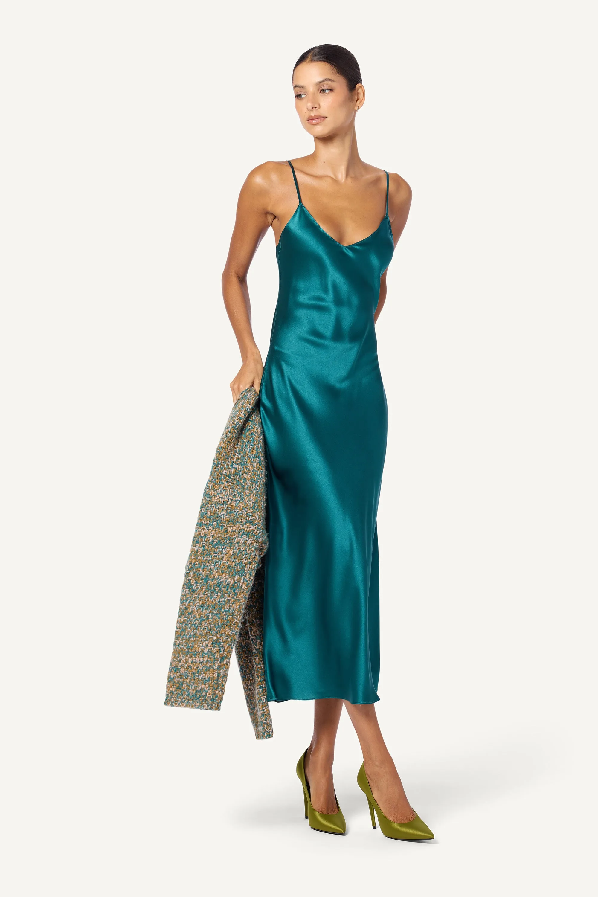 TAYLOR MIDI SILK SLIP DRESS | MARINE TEAL
