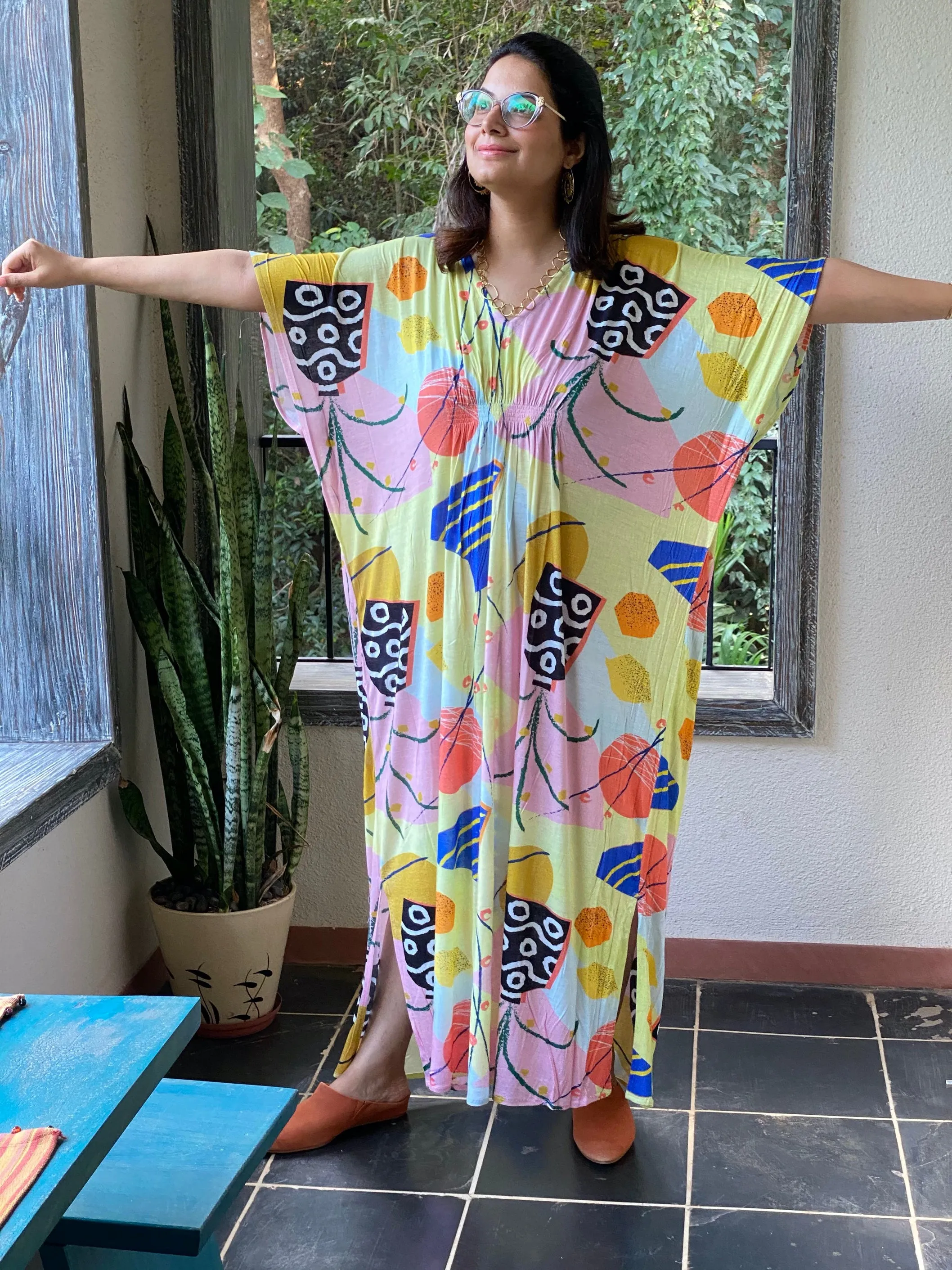 Urban Journey "Stunningly Simple" Style Caftan | Soft Jersey Knit Organic Cotton | Perfect Loungewear House Dress