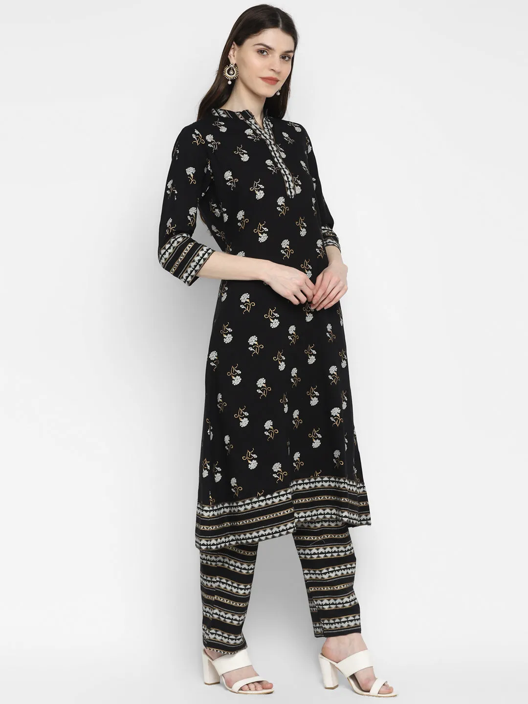 Women'S Black A-Line Kurta,Pant & Dupatta Set- (3Pcs Set)