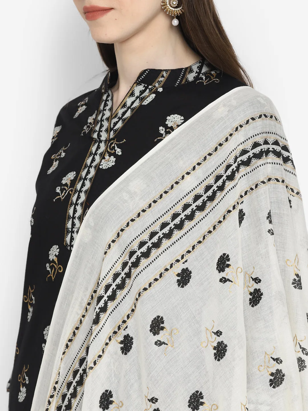 Women'S Black A-Line Kurta,Pant & Dupatta Set- (3Pcs Set)