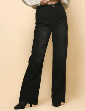Women's High Waist Straight Narrow Denim Leopard Print Pants SKP4728