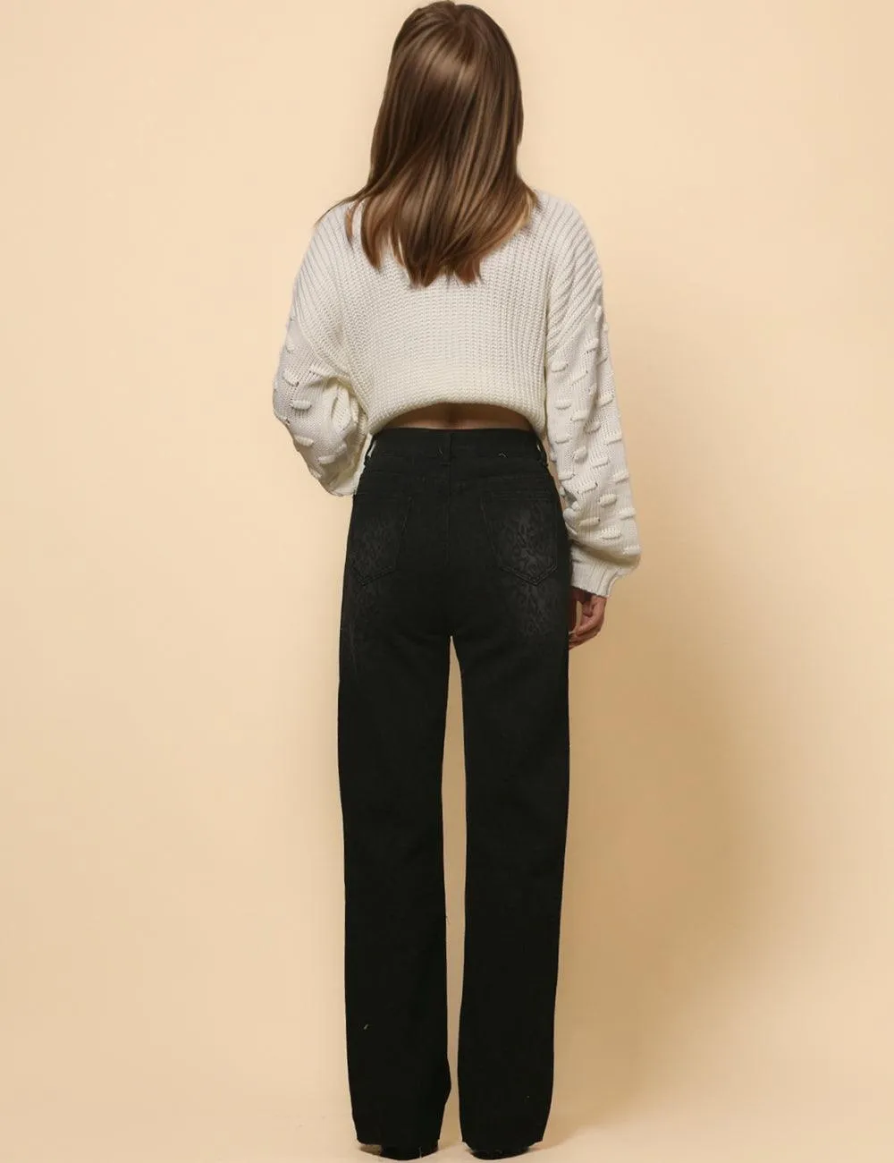 Women's High Waist Straight Narrow Denim Leopard Print Pants SKP4728