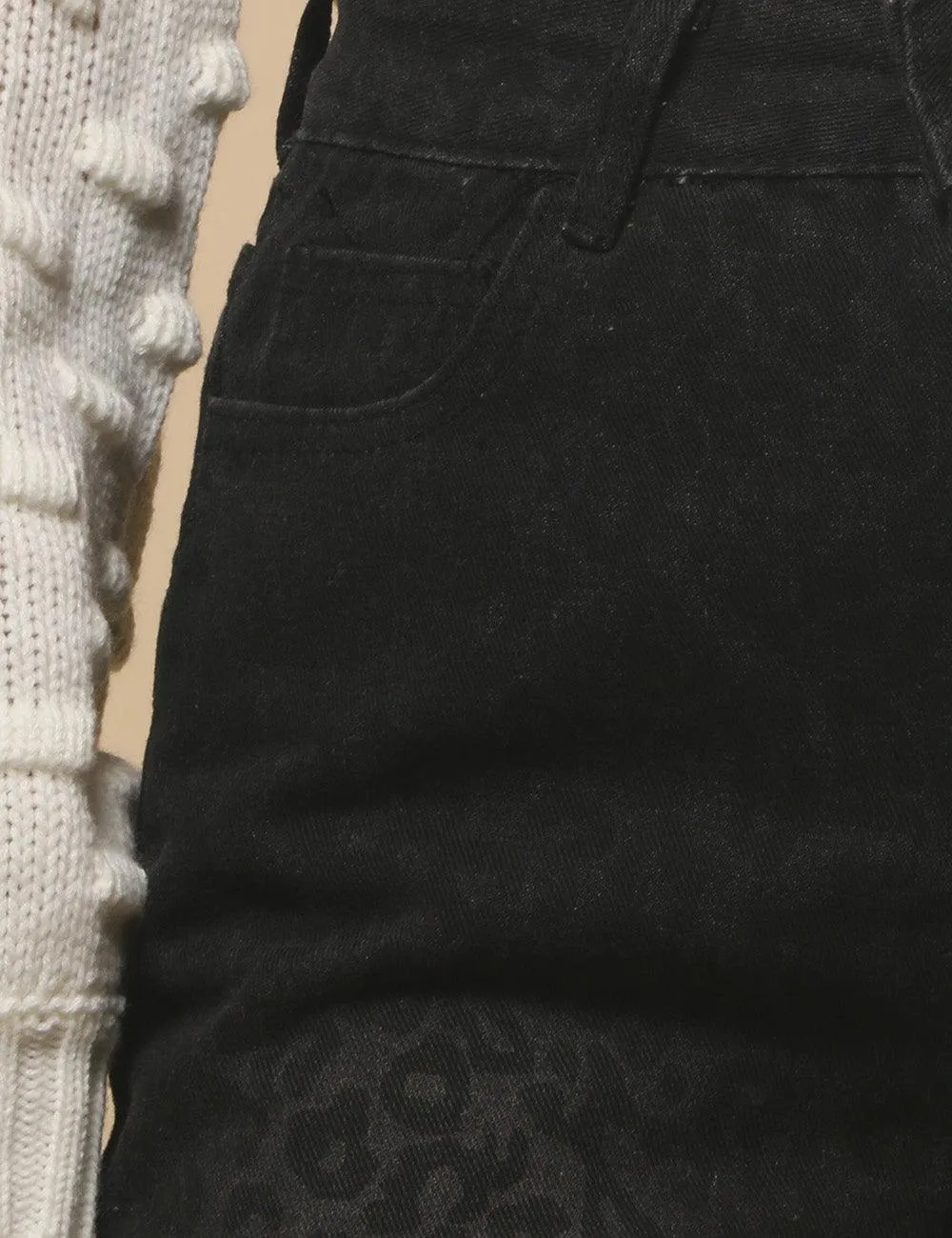 Women's High Waist Straight Narrow Denim Leopard Print Pants SKP4728