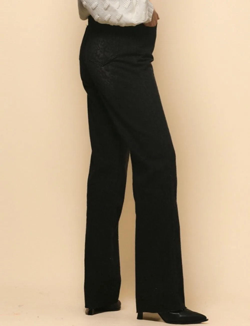 Women's High Waist Straight Narrow Denim Leopard Print Pants SKP4728