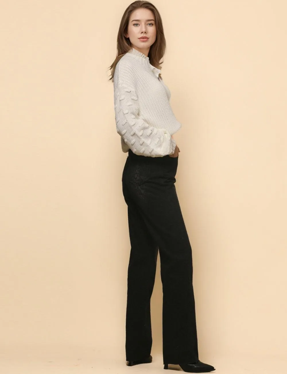 Women's High Waist Straight Narrow Denim Leopard Print Pants SKP4728