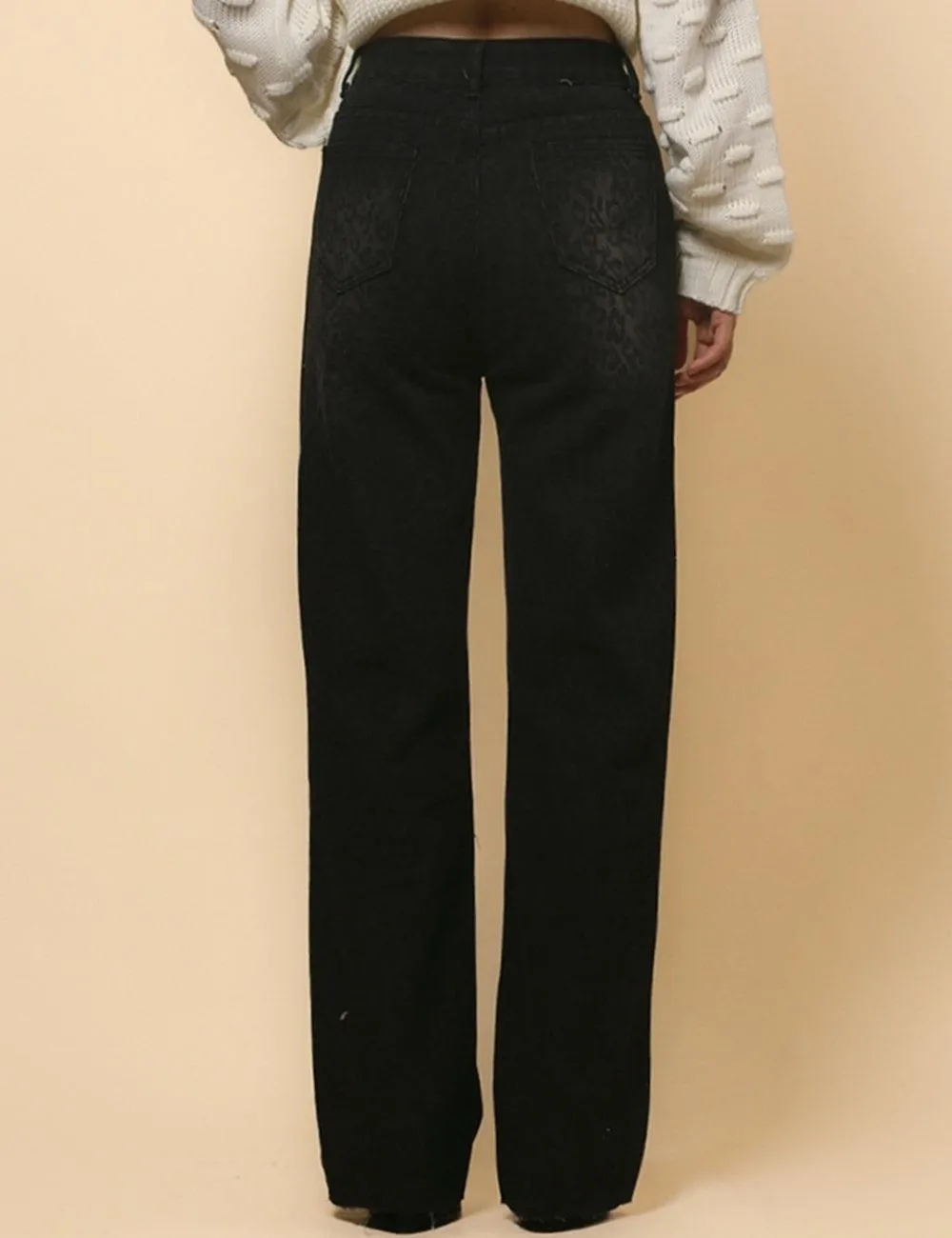 Women's High Waist Straight Narrow Denim Leopard Print Pants SKP4728